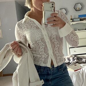 Princess Polly Cream Lace Button-Down Shirt